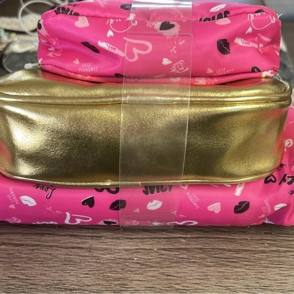 NWT Juicy Couture Set of 3 Glam Cosmetic Makeup Bags